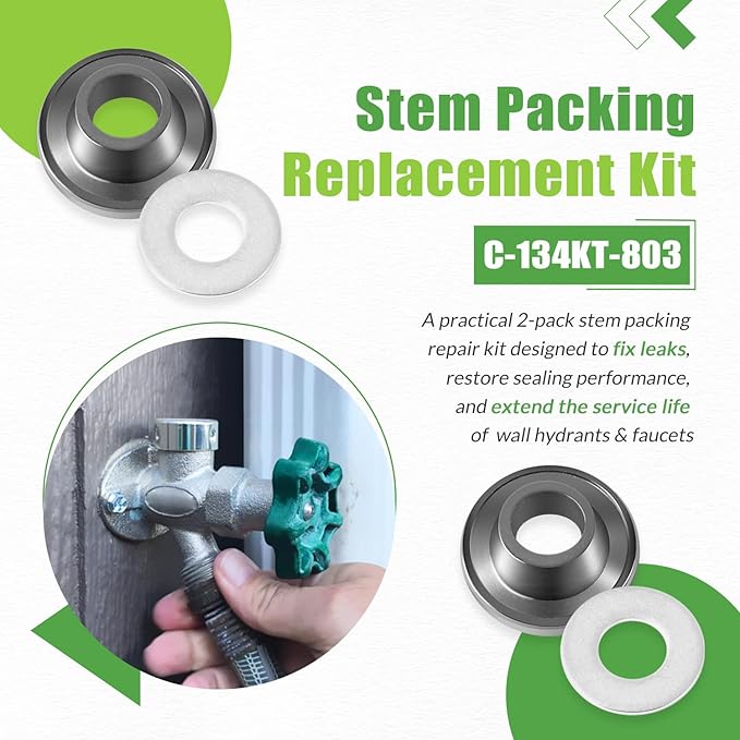 C-134KT-803 Stem Packing Replacement Kit for C-134 C-135 C-144 C-154 C-434 and P-164 Wall Hydrant, for C-108 Hot and Cold Water Faucet (2 Pack)
