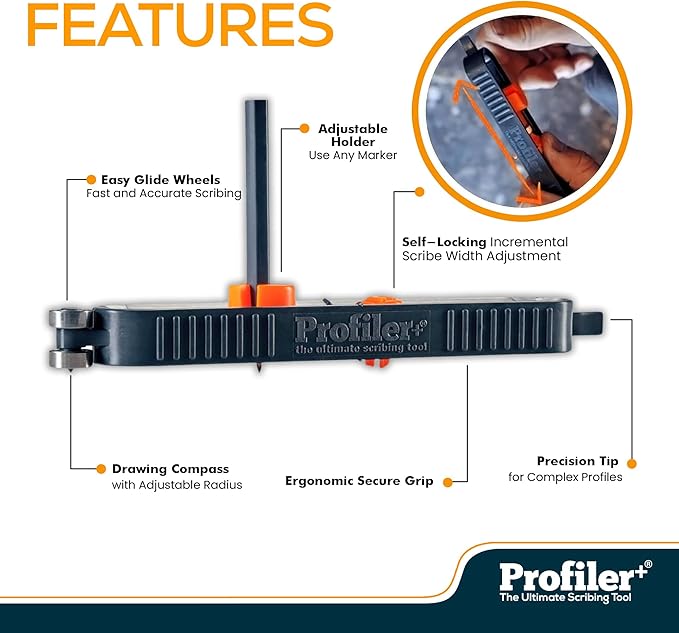 Profiler+ Multifunction Scribing Tool – Adaptable to Any Marker, Ultimate Precision Contour Scribe Tool for Accurate Woodworking, Cabinets, Flooring, and Carpentry