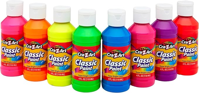 Cra-Z-Art Classic Washable Paint 4oz 8ct POP! Neon, Bright and Bold Colors for Arts & Crafts, School Projects, Creative Play & More! Made in USA