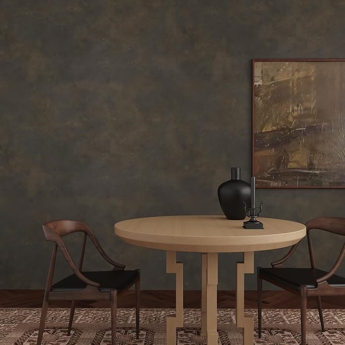 JSEVEM 31"×591" Large Size Extra Wide Thick Dark Brown Tan Grey Rusty Concrete Wallpaper Peel and Stick Waterproof Metallic Concrete Contact Paper Vinyl Adhesive Sticker for Bedroom Bathroom Gym Walls