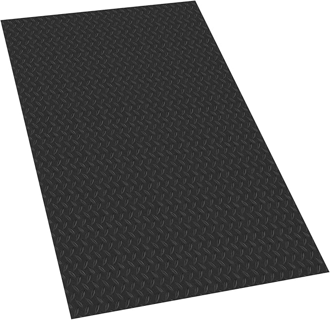 4 x 6 FT Garage Floor Mat, 1.5mm Thick Diamond Plate PVC Garage Flooring, Waterproof Trailer Mat Floor Protection for Home, Gym, Garage, and Vehicles - Black