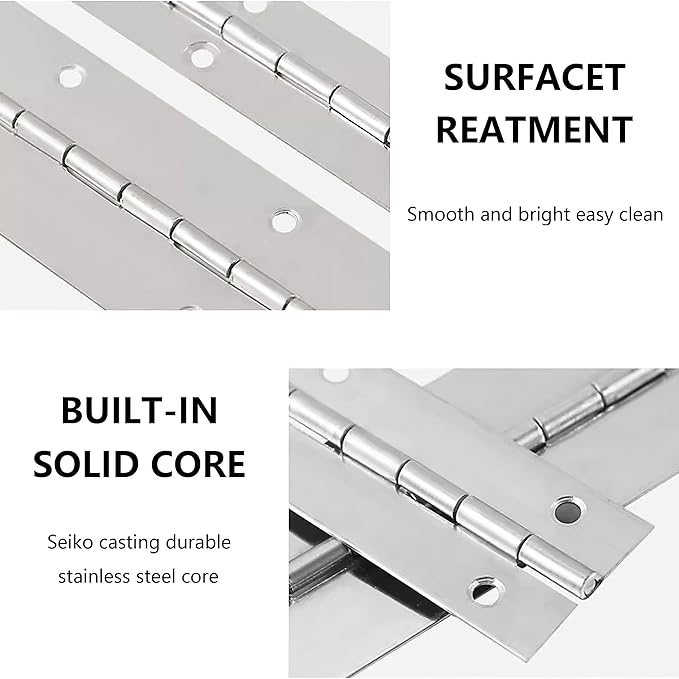 4 PCS 16 Inch Stainless Steel Piano Hinge Heavy Duty with 64 Pcs Screws for Cabinets Boat Marine Door DIY Woodworking Storage Box Hatche Furniture Hardware Silvery