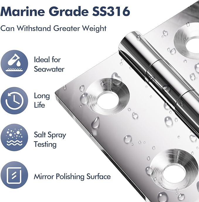 1.5" x 1.5" Boat Hinges,316 Stainless Steel Marine Grade Heavy Duty Casting Boat Hatch Cabinet Door Hinge 2 Pcs with Screws