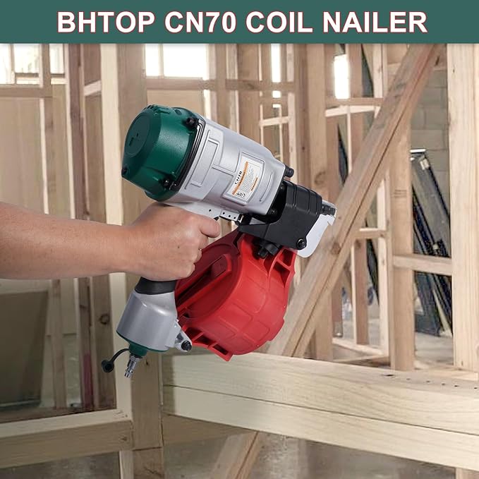 Mexican Style CN70 Coil Siding Nail Gun, 15 Degree Pneumatic Siding Nailer, 1-3/4" to 2-3/4" Coil Siding Nailer for Siding Sheathing Wooding Fencing Decking