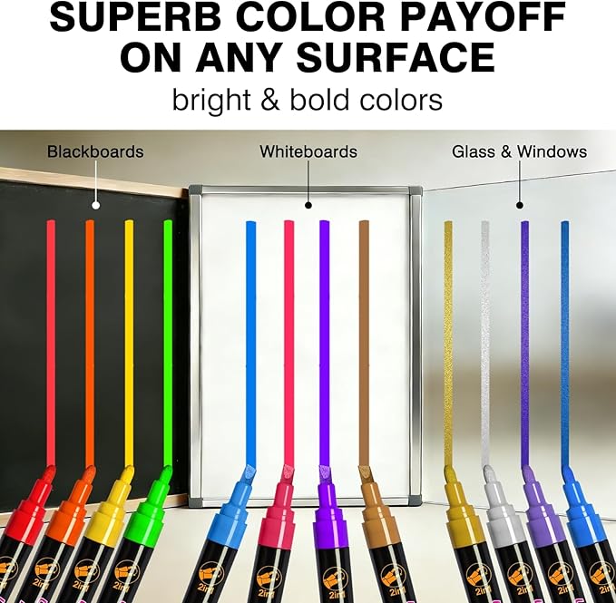SFAIH Liquid Chalk Markers [1-Second Wet Wipe] No Residue - 6mm 30 Colors [Neon+Pastel+Metallic] Zero Dust Chalkboard Markers for Chalkboard Calendar, Glass, Window, Menus, Labels, Signs, Bistro