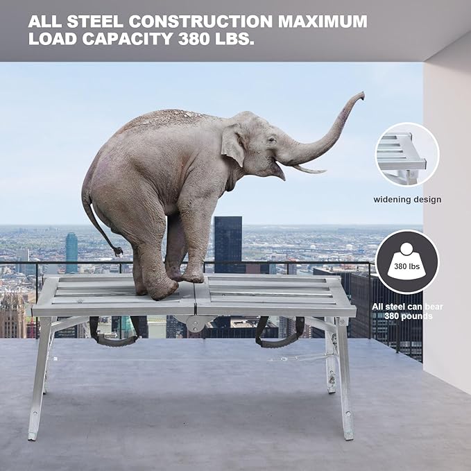 Work Platform Adjustable Height Steel Portable Scaffolding Platform 380 LBS Load Capacity 38''X12 Folding Step Ladder Drywall Painting Stool (38inch)