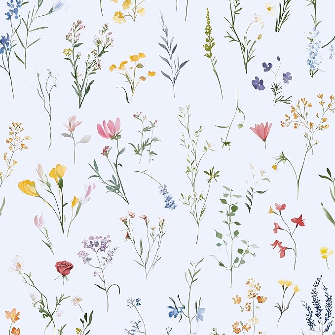 ILHIIOR Colorful Floral Peel and Stick Wallpaper Boho Leaf Contact Paper White Floral Removable Self Adhesive Waterproof Wall Paper for Cabinet Drawers Wall Decor Renter Friendly 17.5''x787''