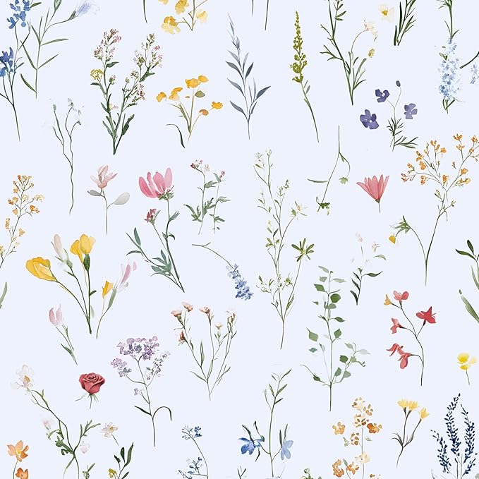 ILHIIOR Colorful Floral Peel and Stick Wallpaper Leaf Vintage Contact Paper White Floral Wall Paper Removable Wallpaper Self Adhesive for Cabinet Drawers Wall Decor 17.5''x118.1''