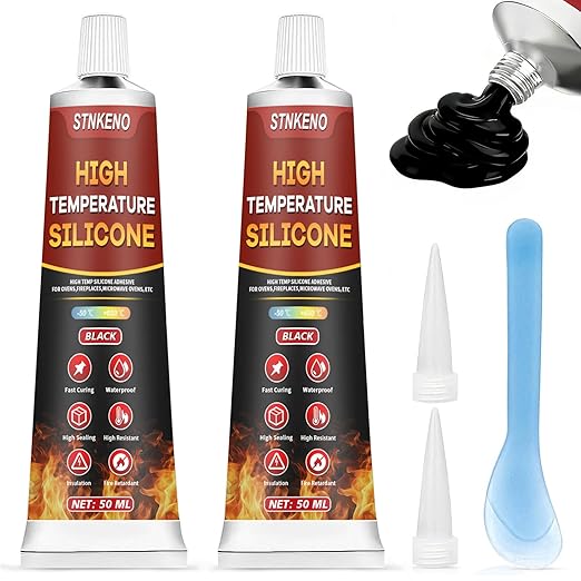 High Temperature Glue, Black Silicone Adhesive - 3.53 Oz Heat Resistant Glue for Ovens, High Temp Silicone Sealant for Microwave, Fast Curing, Insulation and Waterproof, 2 Pack, 100ML