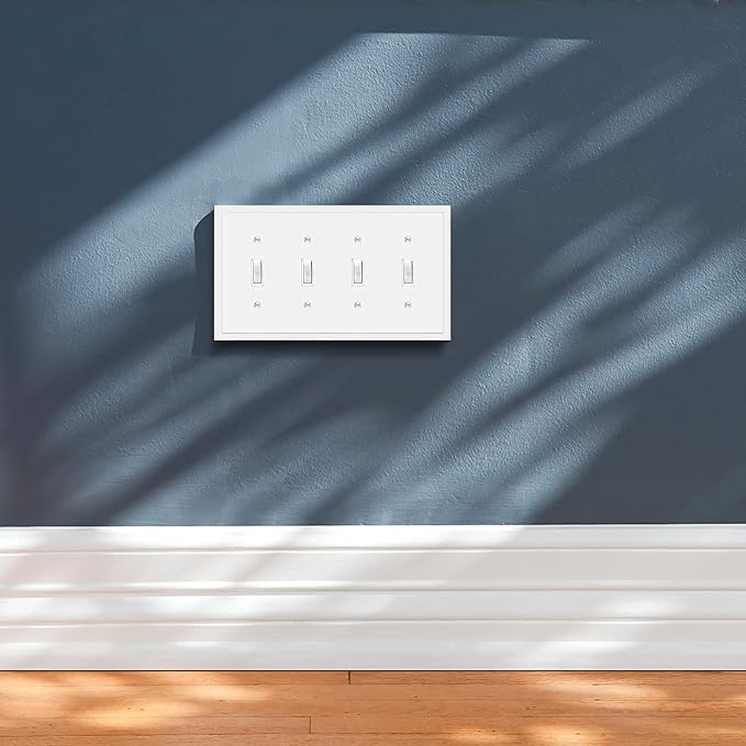 Henne Bery Modern Edge Decorative Wall Plate Switch Plate Outlet Cover, Durable Solid Zinc Alloy (Quad Toggle, White)