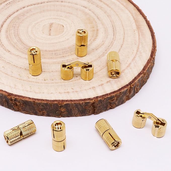10mm Hidden Brass Barrel Hinges 180 Degree Opening Angle Cabinet Hinges for DIY Jewelry Box 8 Pack