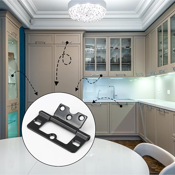 8PCS Non-Mortise Hinges 3 inch Black Door Hinges with Mounting Screws, Chest Hinges Heavy Duty Bifold Door Hinges Iron Cabinet Hinges, Precision Butt Hinge for Furniture Windows Cupboard