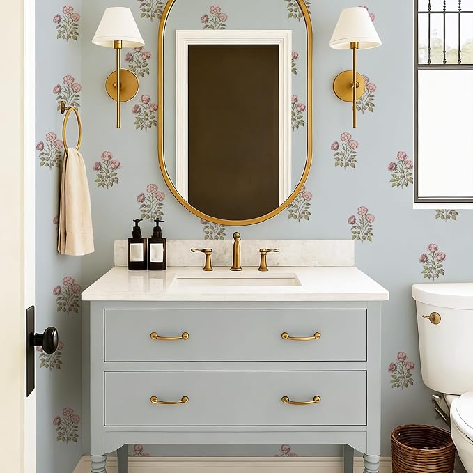 17.3" x 78.7" Vintage Blue Floral Wallpaper Peel and Stick Boho Wallpaper Removable Waterproof Rose Pattern Contact Paper for Bedroom, Bathroom, Home Wall