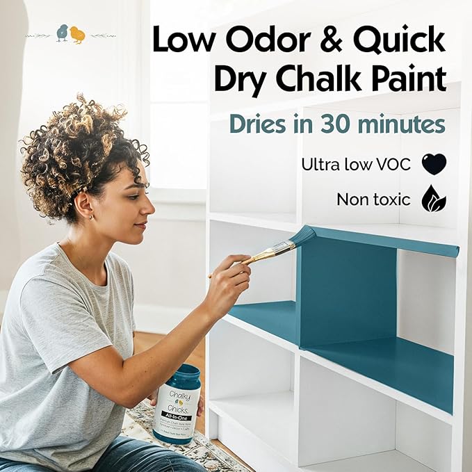 Chalky Chicks 8 Fl Oz Matte Twilight (Teal Blue) Chalk Paint for Furniture Without Sanding, No Prep Furniture Paint No Sanding All in One for Crafts, Wood, Walls, Cabinet, Metal, Dresser, Farmhouse