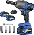 900Ft-lbs (1200N.m) Impact Wrench, 1/2" Cordless Impact Gun, 21V High Torque Brushless Impact Driver, 2x4.0Ah Batteries Electric Impact Motor Variable Speeds for Car/Pickup Truck/Mower, Blue