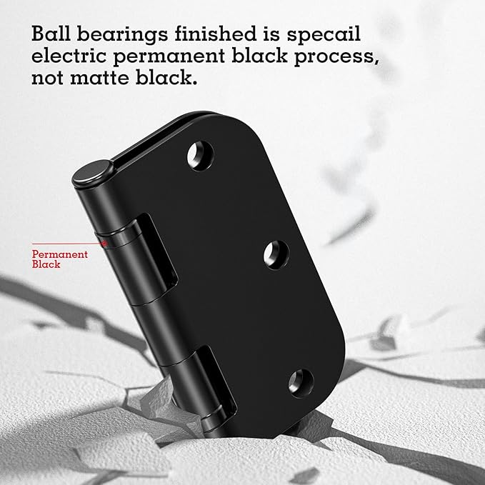 1 Pack Round Black Hinges 3.5 Inch Lasting Mute Integral Ball Bearing Door Hinges Matte Black 3 1/2" 5/8" Radius No Squeak Interior Hinge 3 ½" for Wooden Doors Retreat Mansion Villa Loft Flat Hardware