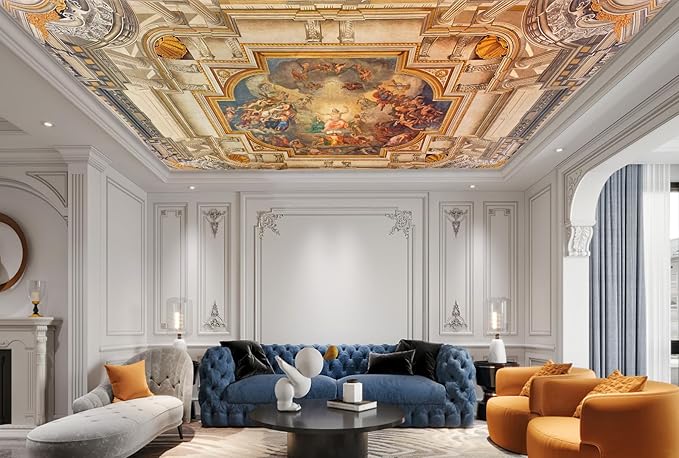 Jdayda Gold Rome Church Ceiling Wallpaper Mural Renaissance Art | 127"x96" Not Self-Adhesive Wall Mural Baroque Art Wall Decoration for Bedroom Living Room