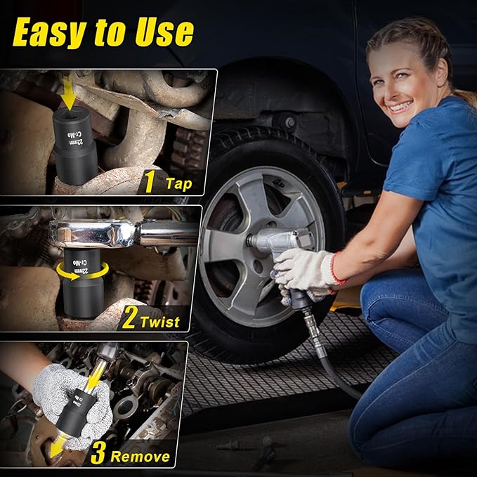 Topec Bolt Extractor Set, 10 Piece Lug Nut Remover Socket Tool, 1/2" Drive Impact Wheel Lock Removal Kit for Removing Damaged, Dead, Rusted, Rounded-Off Bolts, Lug Nuts & Screws