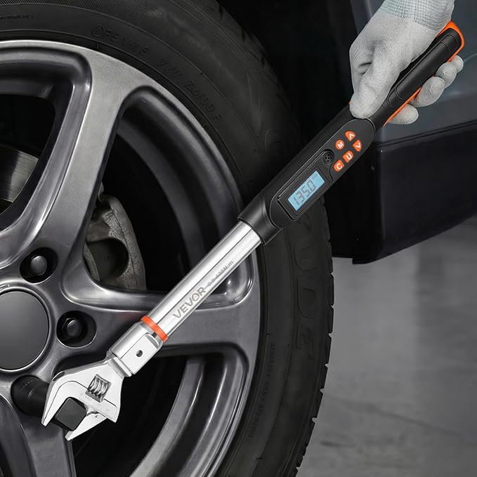 VEVOR Torque Wrench 0-1.5 in Adjustable Jaw Opening Digital Torque Wrench, Open-End Jaw, 4 Display Units, ±2% Accuracy, LCD Screen, with Buzzer and LED Indicator, for Pipe and Automotive Repair