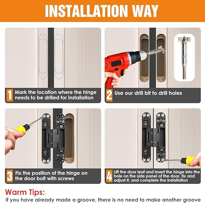 7" Hidden Door Hinge/Concealed Hinges,Invisible Hinges,Invisible Door Silent 180 Degree Swing Hinge 3-Way Adjustable Butt 7 x 2.8 x 1 (Black, 7 inches)