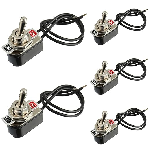 Heavy Duty Toggle Switch SPST 2 Pin ON/Off Rocker Toggle Switch 6A/125V 3A/250V for Car Truck Boat Marine Black Shell(5PCS)