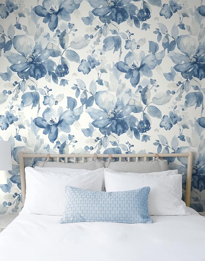 NextWall Watercolor Flower Peel and Stick Wallpaper (Bluestone)