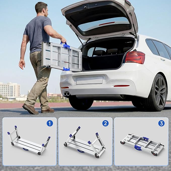 Loyoda Work Platform for Adults, Aluminum Foldable Long Step Stool Adjustable Height, Lightweight and Durable Portable Outdoor Aluminum Step Ladder, Maximum Load Capacity of 800 Pounds.