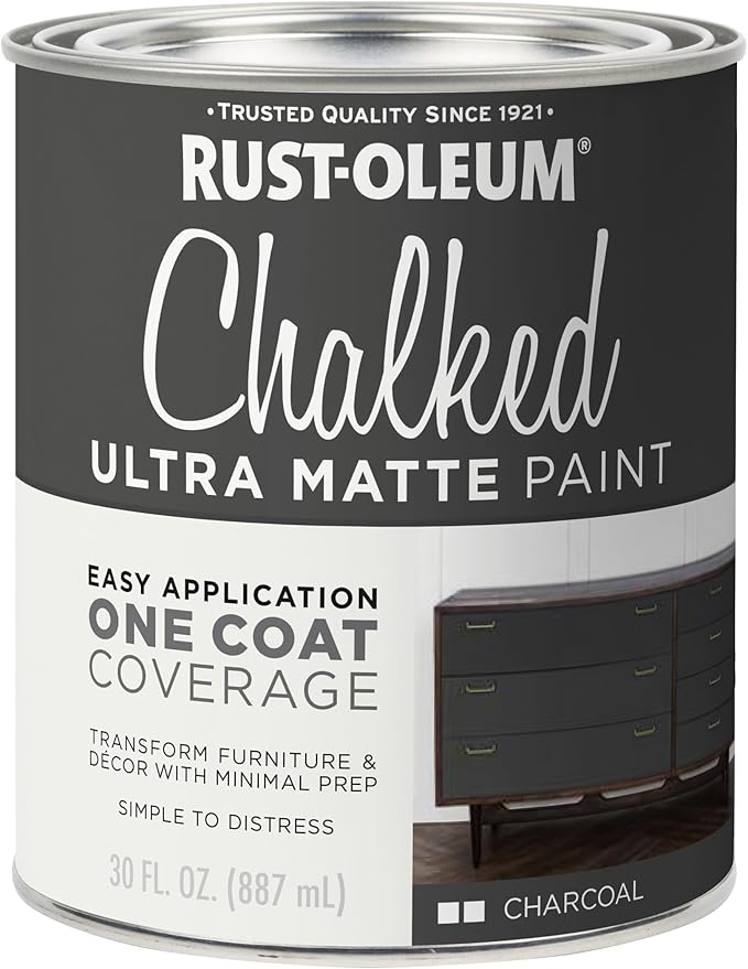 Rust-Oleum Charcoal Chalked All-in-One Ultra Matte Paint | One Coat Coverage | No Primer, Sanding, Or Topcoat Needed | Easy Clean Up | Made in USA | 30 OZ