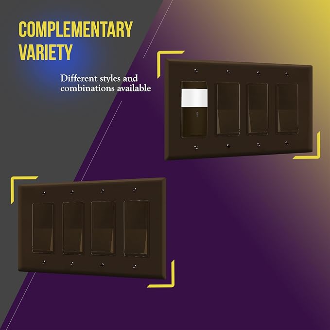 ENERLITES Quadruple Decorator Switch Cover, Four Gang Outlet Wall Plate, Gloss Finish, Mid-Size 4-Gang 4.88" x 8.58", Unbreakable Polycarbonate Thermoplastic, UL Listed, 8834M-BR, Brown