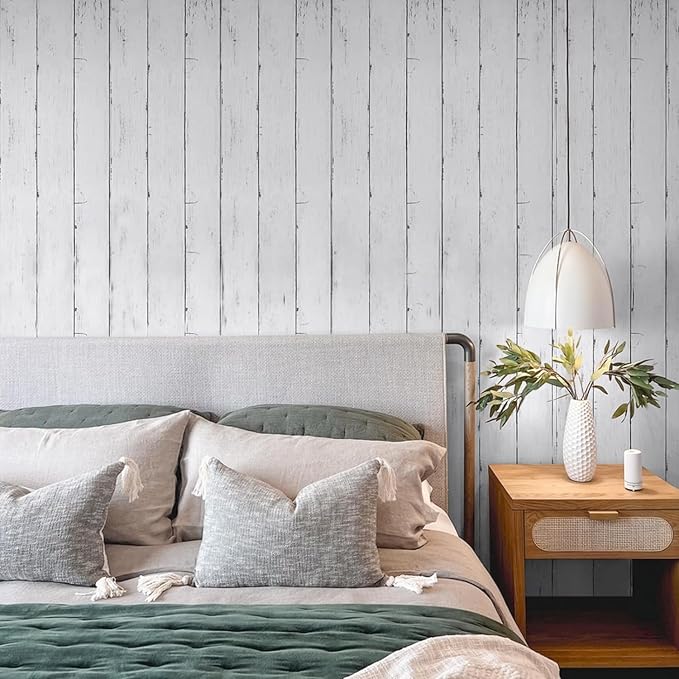 Shiplap Peel and Stick Wallpaper, Contact Paper for Classroom Home Decor | 35.4"x196" Removable Self-Adhesive White Wood Plank Film, Farmhouse Decor for Bulletin Board Desk Cabinet & Home Renovation