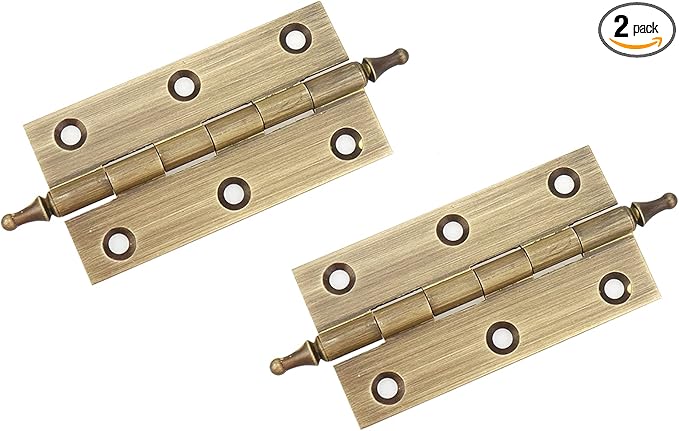 Mcredy Cabinet Hinges 3" Brass Antique Bronze Gate Door Hinges with Ball Finials for Windows Shed Boxes Home Office, 2 Packs