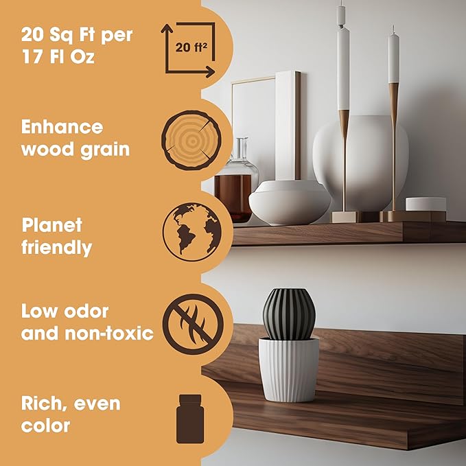 Furniture Clinic Wood Stain | Grey | Water Based | Fast Drying, Low Odor, & Non-Toxic | for Indoor & Outdoor Furniture and More | Multiple Finishes | (17oz / 500ml)