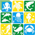 36pcs Ocean Animal Drawing Stencils for Kids 8 Inch Sidewalk Chalk Stencils Painting Large Washable Reusable Sea Animal Themed Primary Shape Template for Kids Toddlers Preschool