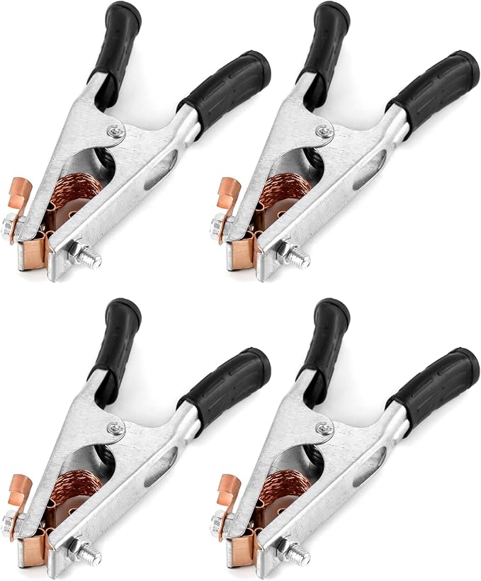 QWORK Copper Welding Ground Clamp, 4 Pack - Electroplated Earth Clip for Manual Welder