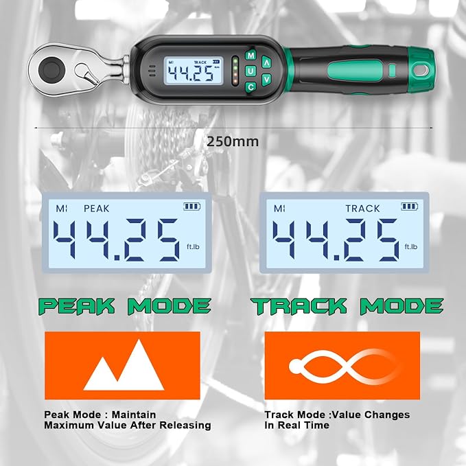 3/8 Inch Drive Digital TorqueWrench, 2.21-44.25Ft.lb/3-60N.m, Electronic Torque Wrench with Preset Value, Buzzer & LED Indicator, ±2% Accuracy Torque Wrench for Bike, Motorcycles