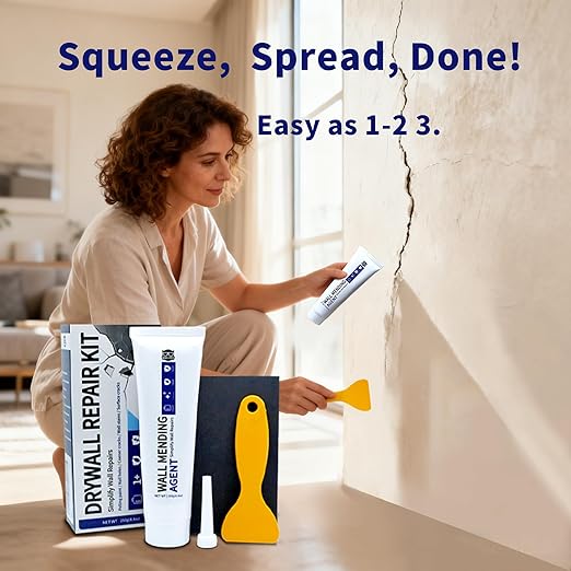 Breliter Drywall Repair Kit - 250g Wall Repair Paste Tube, Wall Putty Spackle for Nail Holes, Cracks & Stains, DIY Quick Solution for Walls and Ceilings, Fast Drying, Formaldehyde-Free, White (8.8oz)