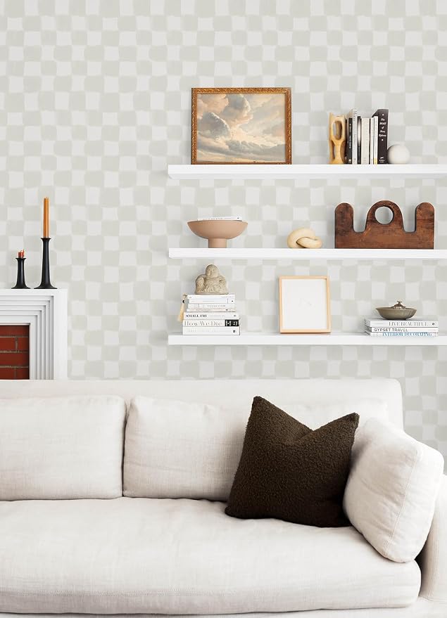 Mr. Kate RoomMates Tess Watercolor Cream Checker Peel and Stick Wallpaper, RMK12773PLW
