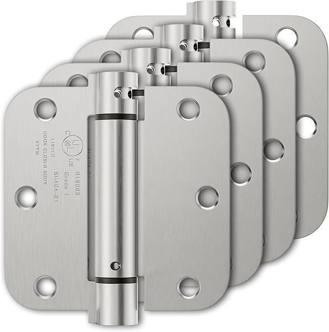 Luxbaro 4 Pack Self Closing Door Hinges, 3.5 Inch Spring Loaded Hinges with 5/8'' Radius Corners, Adjustable Tension for Garage, Front Door, Back Door, for Left and Right Hand Door, UL Listed