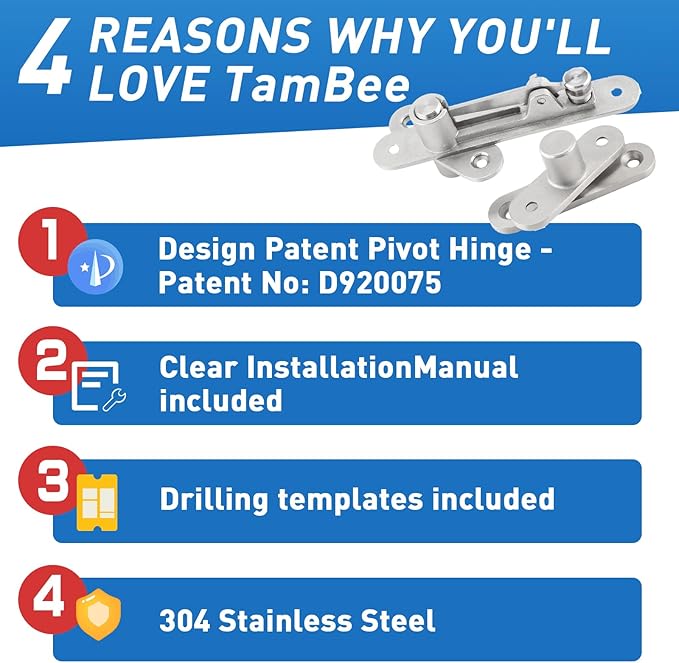 TamBee Door Pivot Hinge Heavy Duty Hidden Bookcase Hinges Secret Door Hinges 360 Degree Shaft Stainless Steel Invisible Door Hinge Hardware
