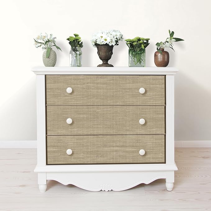 NuWallpaper Neutral Grasscloth Peel and Stick Wallpaper, Textured Removable Wallpaper, Renter-Friendly, 20.5 in x 18 ft
