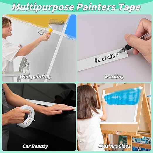 Oleitodh 12 Rolls White Painters Tape Bulk 2 inch x 660 Yards, Painters Masking Tape No Residue Wall Painting Tape Artist Tape Trim Edge Finishing Tape for Wall Painting Decoration DIY Supplies