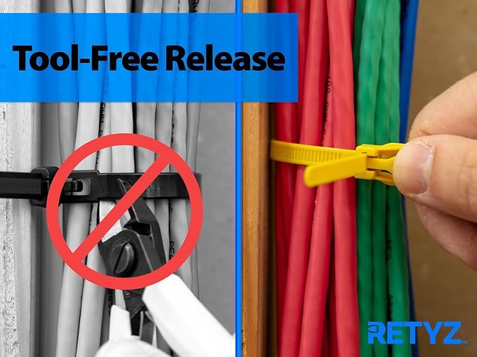 RETYZ 12-Inch Fluorescent Pink Reusable Releasable Cable Ties – 20 Pack, 50 lb Strength, Patented Quick-Release, Tool-Free Design for Home, Office, and Light Industrial Use