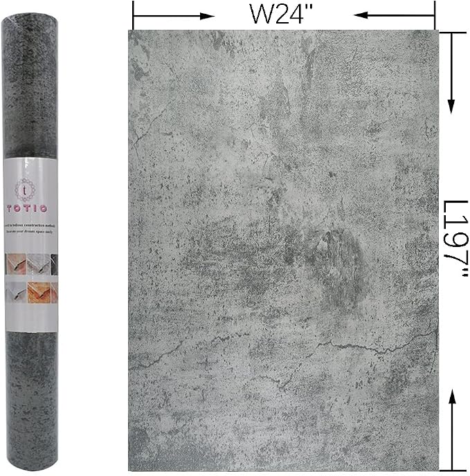TOTIO Gray Concrete Wallpaper Matte Thick Dark Grey Cement Contact Paper Peel Stick Countertop Paper Removable Waterproof Adhesive Furniture Stickers Industrial Style Vinyl Wall Sticker 24x197 inch