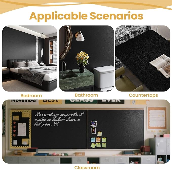 Black Silk Wallpaper Peel and Stick Embossed Self Adhesive Contact Paper 15.7" x 393.7" Removable Waterproof Kitchen Vinyl Wrap Cabinet Textured Renter Friendly Wall Cover with Scraper, Paper Cutter