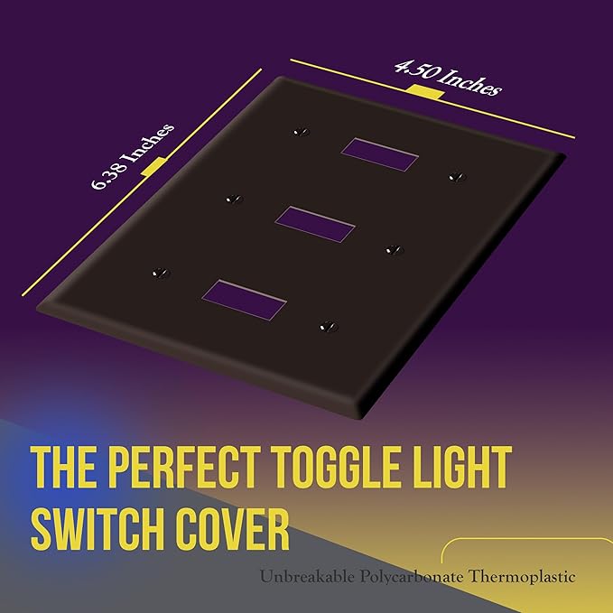 ENERLITES Triple Light Wall, Toggle Switch Plate, Gloss Finish, 3-Gang Standard Size 4.50" x 6.38", Unbreakable Polycarbonate Thermoplastic, UL Listed, 8813-BR, Brown