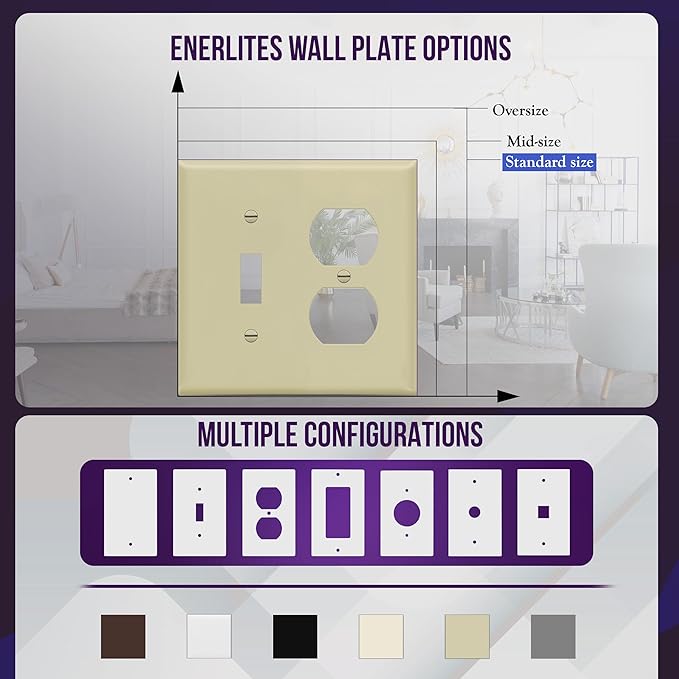 ENERLITES Combination Toggle Light Switch/Duplex Receptacle Outlet Wall Plate Cover, Standard Size 2-Gang 4.50" x 4.57", Polycarbonate Thermoplastic, UL Listed, 881121-I, Ivory