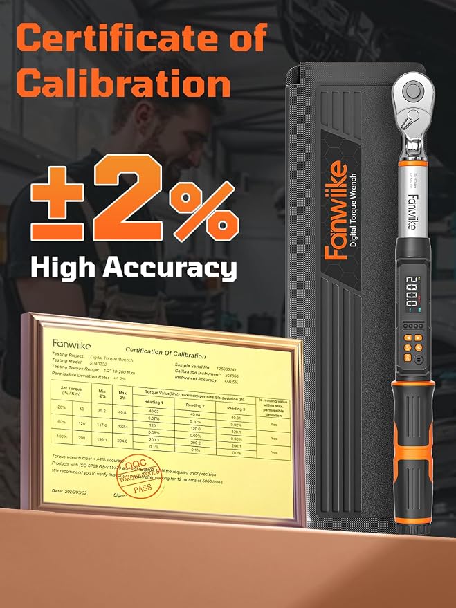 Digital Torque Wrench, 7.38-147.5 ft.lb/10-200 Nm, 1/2" Drive Inch Pound Torque Wrench Electronic with Buzzer & Colorful LED Indicator Cars Automotive