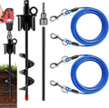 Dog Tie Out Cable&Stake,2x16FT Dog Leads for Yard,Heavy Duty Ground Anchor | Spiral Dog Stake with 360°Swivel Ring,Chew Proof Rust Dog Tether for Outdoor Yard, Beach, Camping up to 220lbs