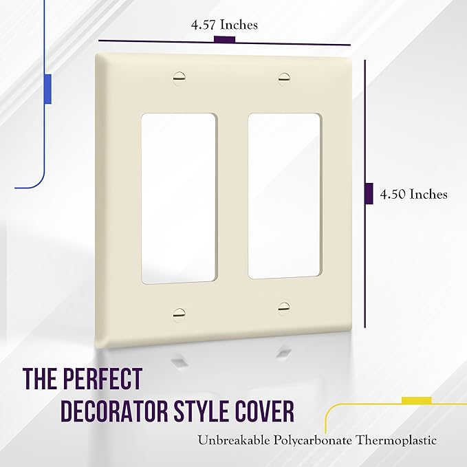 ENERLITES Decorator Light Switch or Receptacle Outlet Wall Plate, Size 2-Gang 4.50" x 4.57", Unbreakable Polycarbonate Thermoplastic, UL Listed, 8832-LA, Light Almond