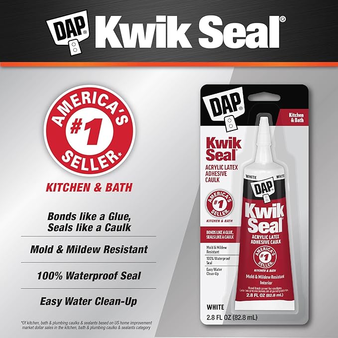DAP Kwik Seal Kitchen & Bath Adhesive Caulk, White, 2.8 oz (7079800954)